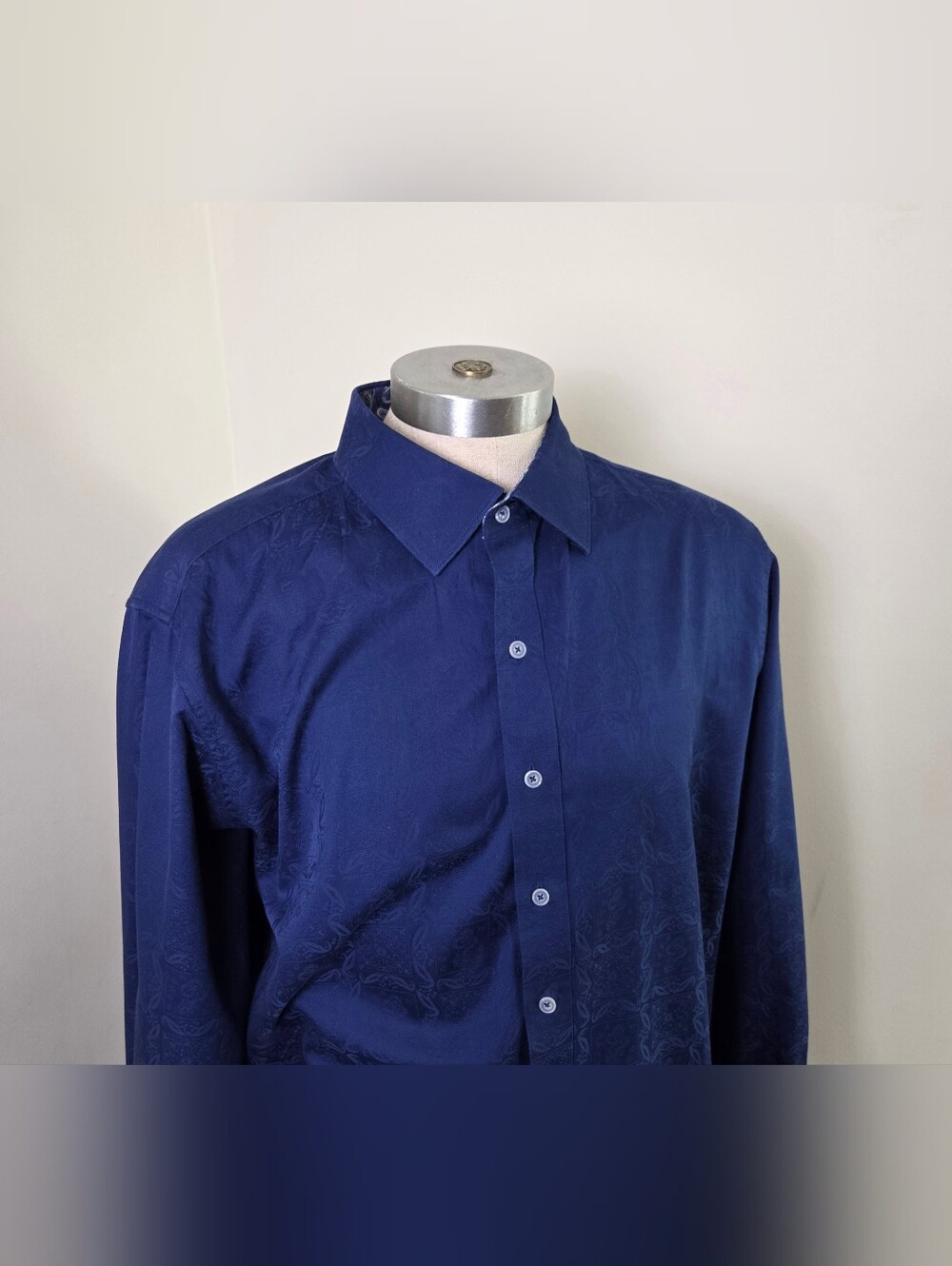 Robert Graham Jacquard Flip Cuff Shirt Mens 2XL Blue Long Sleeve Button Up